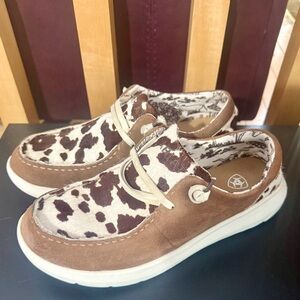 Ariat Women's Coastal Cowgirl Suede Brown and White Cow Hair and Print Shoes